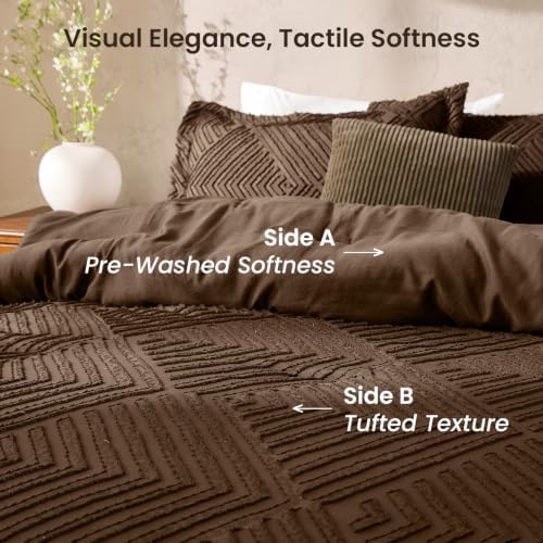 JOLLYVOGUE King Size Comforter Set, Boho Tufted 3-Piece Bedding Set, Brown