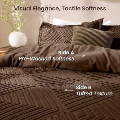 JOLLYVOGUE Twin/Twin XL Comforter Set, Boho Tufted 2PCS Bed Set, Brown