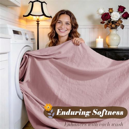 SONORO KATE 100% French Linen Full Size Sheets Set,Natural Flax Bedding