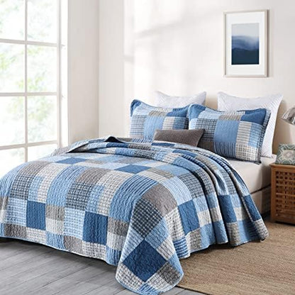 Y-PLWOMEN 100% Cotton King Size Quilt Farmhouse Plaid 3-Pieces Bedding
