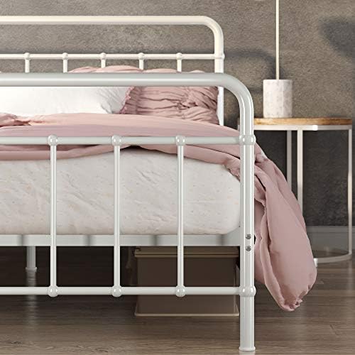 Zinus Florence Full Panel Metal Platform Bed Frame, Mattress Foundation, No Box Spring Needed, Easy Assembly, White, King