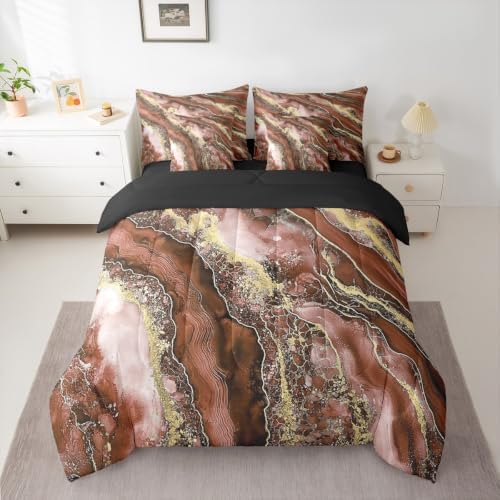 Erosebridal Marble Comforter Set Full Size,Watercolor Tie Dye Bedding Set for Kids Teens,Fluid Ink Art (Comforter+Fitted+Flat Sheet+2 Pillowcases+2 Throw Pillow Covers) 7 Pieces Bed Set