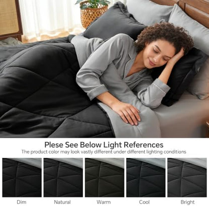 BEDELITE Full Comforter Set 7 Pieces, Reversible Black Bed in A Bag