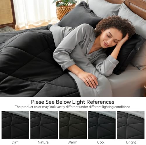 BEDELITE King Comforter Set 7 Pieces, Reversible Black Bed in A Bag