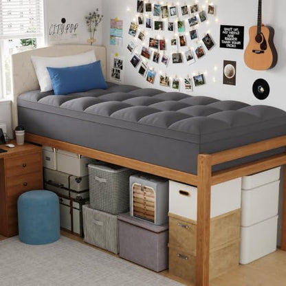 ELEMUSE Twin XL Grey Mattress Topper for College Dorm, Thick Pillow Top