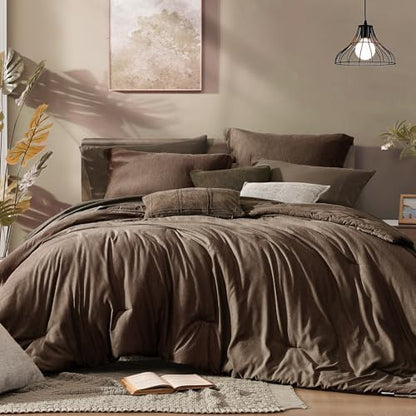 Monbix Oversized King Comforter Set 7 Pieces Chocolate Brown Bed in a Bag