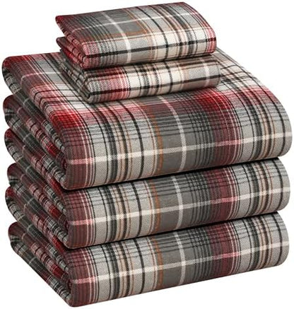 RUVANTI 100% Cotton Flannel Sheets Split King Size, Halloween Check