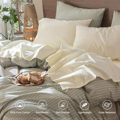 MooMee Sheet Set 100% Washed Cotton Linen-Like Extra Deep Pocket Full