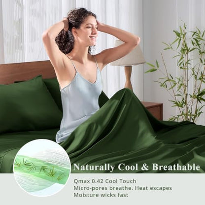 Bamboo Viscose Sheet Set Twin Size, Cooling Sheets Bed Set 3pcs
