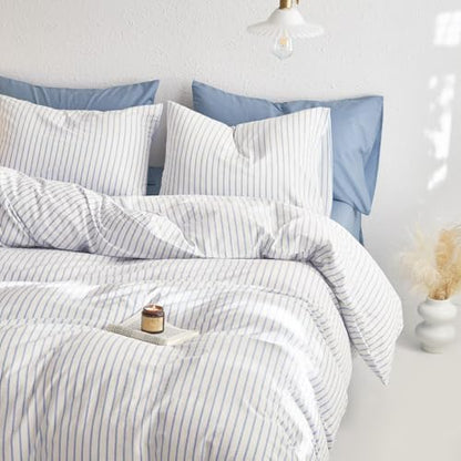 Wake In Cloud Striped Cotton Duvet Cover Set, Blue White, Full