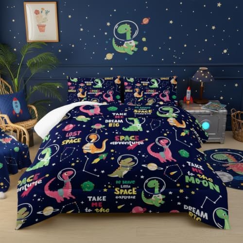 Dinosaurs in Space Twin Comforter Set，Twin Size Bedding Set for Boys Dinosaurs，with 1 Comforter with 2 Pillow Case