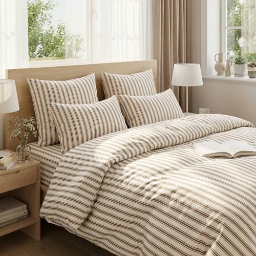 Nayoroom Brown Striped Comforter Set Full Mocha Stripe Bedding