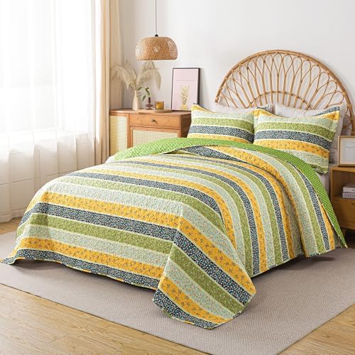 HoneiLife Queen Quilt Bedding Sets - 3 Piece Microfiber Quilt Set Reversible Bedspreads Rustic Coverlets for Queen Bed