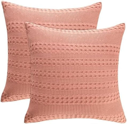 PHF Cotton Waffle Weave Euro Sham Covers 26" x 26", Canyon Clay, No Insert