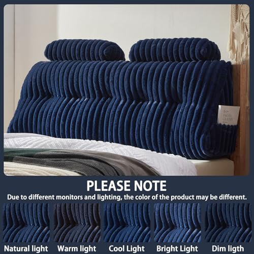 Rycwola Faux Fur Headboard Pillow with 2 Pack Neck Roll Pillow Large Headboard Pillow Soft and Supportive with Removable Cover (Blue, King)