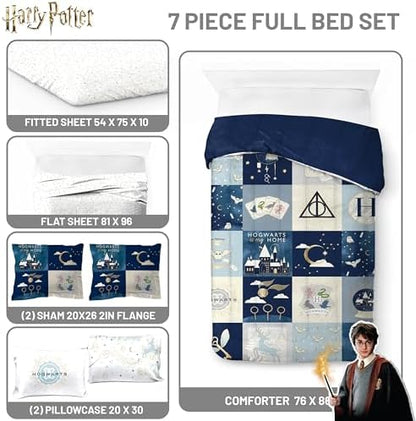 Harry Potter Full Size Comforter Set 7 Piece Soft Hogwarts Bedding, Multi