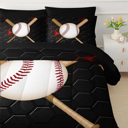 Baseball 7 Pieces Comforter Set Queen Size ,Honeycomb Bedding Set for Kids