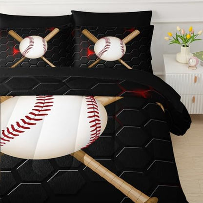 Baseball 7 Pieces Comforter Set Queen Size ,Honeycomb Bedding Set for Kids