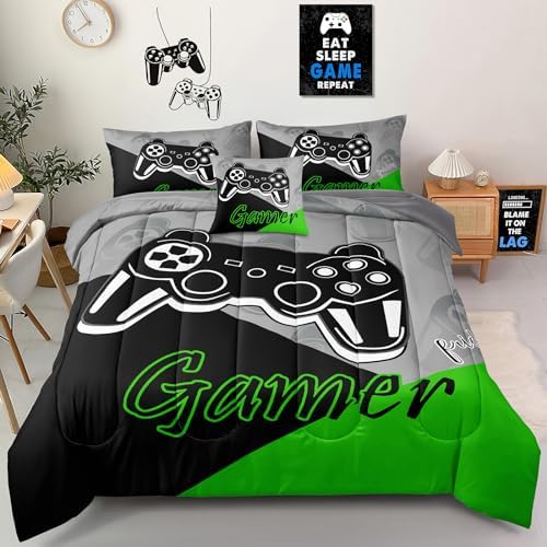6 Pieces Gaming Bedding Set Queen Size for Boys Gamer Comforter Set for Boys Girls Kids Teens 6 Piece Bed in A Bag Video Game Bedding for Gamer Room Decorative Queen51