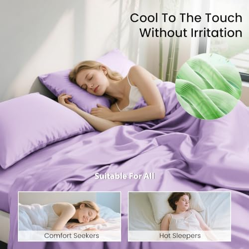 Love's cabin 3 Piece Twin XL Sheet Set, 100% Rayon Derived from Bamboo, Cooling & Breathable, Soft Silky Deep Pocket up to 16", Hotel Luxury Bedding for Hot Sleepers, Lavender