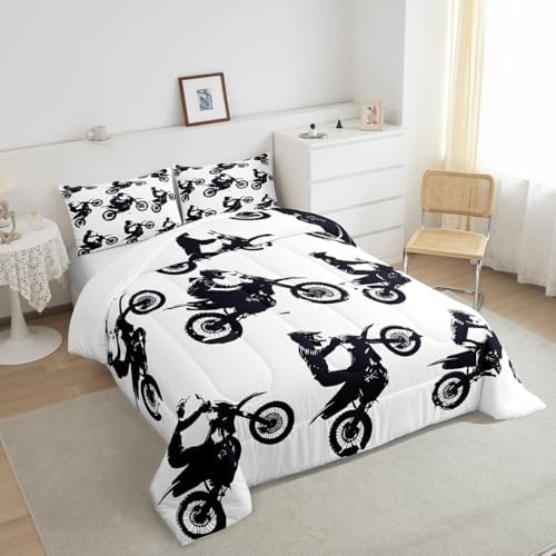 Feelyou Dirt Bike Comforter Set Twin Size Cool Motocross Bedding Set