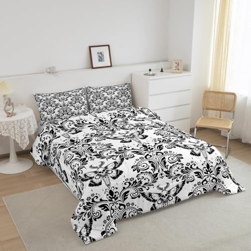 Feelyou White Gothic Damask Floral Comforter Set Full Size Bedding Set
