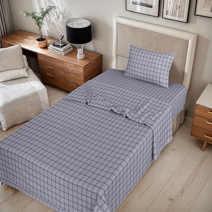 RUVANTI Flannel Sheets Set Twin Size, Open Grid Check