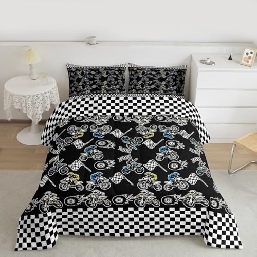 Feelyou Dirt Bike Bedding Set Soft for Boys Girls Full Size 3 Pcs