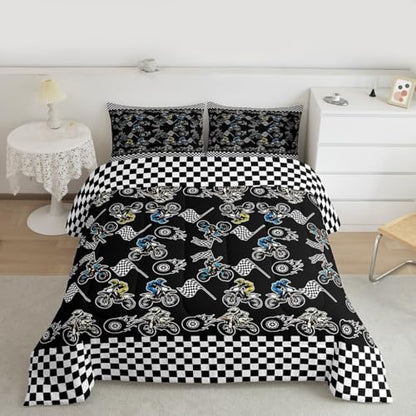 Feelyou Dirt Bike Bedding Set Soft for Boys Girls Full Size 3 Pcs
