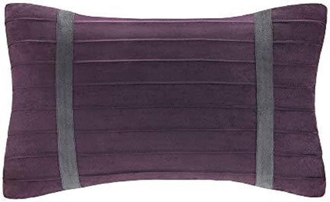 Madison Park Palmer Comforter Set - Faux Suede Design, Striped Accent, All Season Down Alternative Bedding, Matching Shams, Decorative Pillow, Bed Skirt, Full (82 in x 90 in), Purple 7 Piece