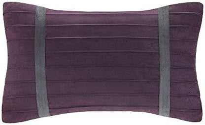Madison Park Palmer Comforter Set - Faux Suede Design, Striped Accent, All Season Down Alternative Bedding, Matching Shams, Decorative Pillow, Bed Skirt, Full (82 in x 90 in), Purple 7 Piece