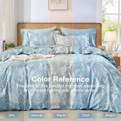 MUXHOMO Mineral Blue Twin Comforter Set, Elegant Floral Print Bed in a Bag 5 Pieces, Ultra Soft & Breathable Reversible Botanical Pattern Bedding Set with Comforter, Sheets, Pillowcase, and Sham