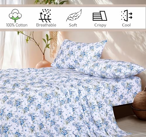 RUVANTI 100% Cotton Twin Sheets, Percale Weave Twin Sheet Set, Paislyona