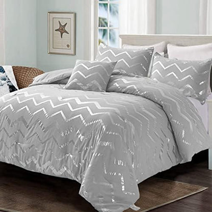 Menghomeus 4 Piece Grey/Silver Comforter Set Queen Size Bedding Set for Kid