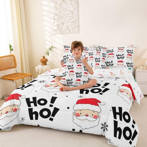 Erosebridal New Year 7 Pcs Comforter Set Twin, Santa Claus Bedding for Boys Girls, Hand Drawn Snowflakes Xmas Ho Bed in A Bag Sheet Set, Winter Cartoon Black Red Sunglasses Duvet Insert