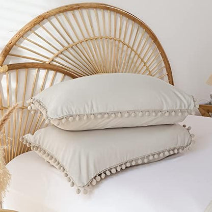 YIRDDEO King Size Comforter Set, Oatmeal Ball Pom Fringe Bedding Set 3 Pcs