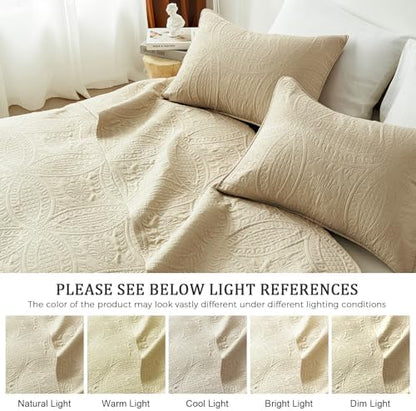 akkialla King Quilt Bedding Set,Beige Ultrasonic King/Cal King Quilt Set,Lightweight Soft Bedspread Coverlet,Modern Style Coin Pattern Bed Cover for All Seasons,3 Piece(1 Quilt,2 Pillow Shams)