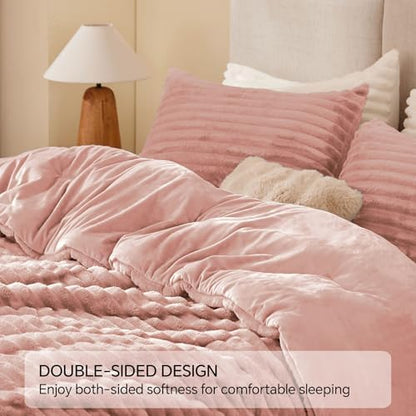 BEDELITE Fleece King Comforter Set, Fluffy Bed Set, Dusty Pink