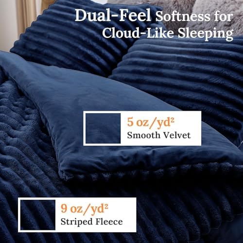 Sasttie Fluffy Cali King Comforter Set, 3 PC Fleece Bedding, Marine Blue