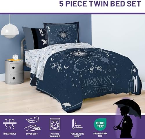 Wednesday Addams Twin Comforter Set 5 Piece Bedding for Girls, Blue