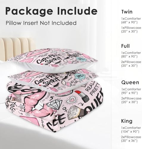 Pamnest Full Comforter Set, 3 Pieces Makeup Pink Bedding, All Season