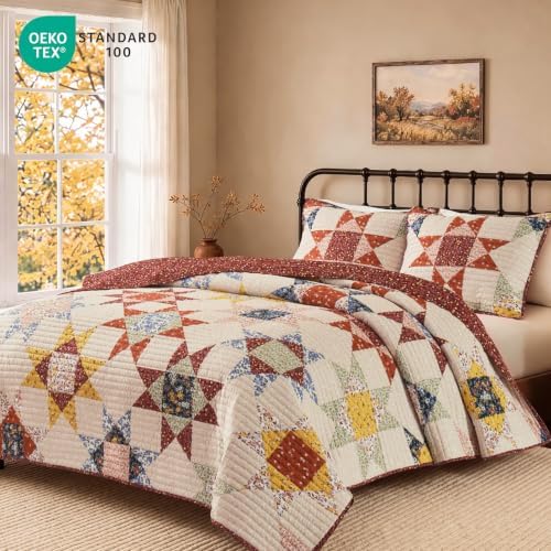 California King Quilt Set-3 Pieces Soft Bedding Patchwork Coverlet