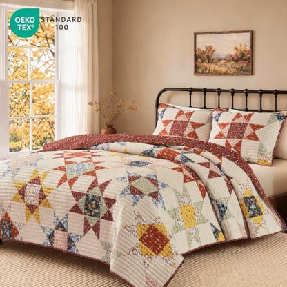 California King Quilt Set-3 Pieces Soft Bedding Patchwork Coverlet