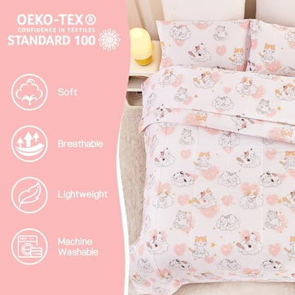 Yibeizi Cat Kids Full Bed Comforter Set for Girls Kitty Bedding