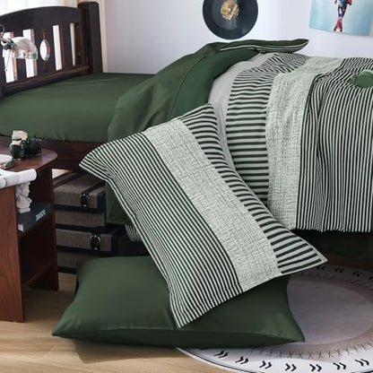 Cottolester Twin Size Comforter Dark Green Striped Comforters for Kids