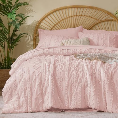 BEDELITE Queen Comforter Set 7 Pieces,Boho Bed in a Bag,Pink