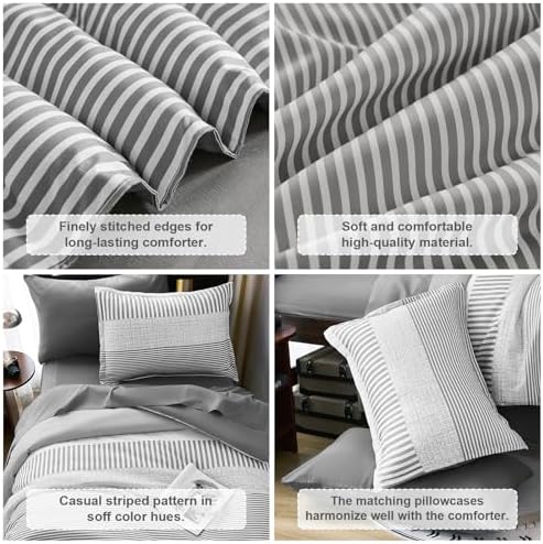 Twin Comforter Set,Gray Classic Striped Design Comforter Set 5 Pieces