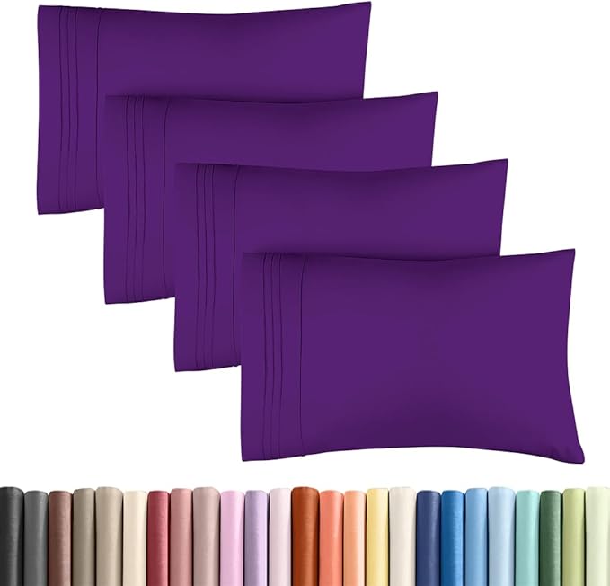 King Standard Pillow Cases Set of 4 - Soft Hotel Quality Pillowcase Covers - Comfy Bedding for Women, Men, Kids & Teens - Machine Washable Pillow Protectors - 4 Piece Set - King Standard Size Purple