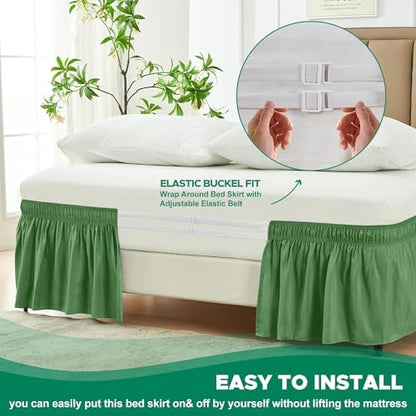 Wrap Around Bed Skirt Full Size Beds 19 Inch Drop-Elastic Dust Ruffle Sage