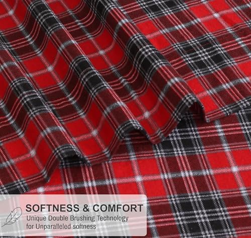 RUVANTI Flannel Sheets Split King Size, Red Plaid